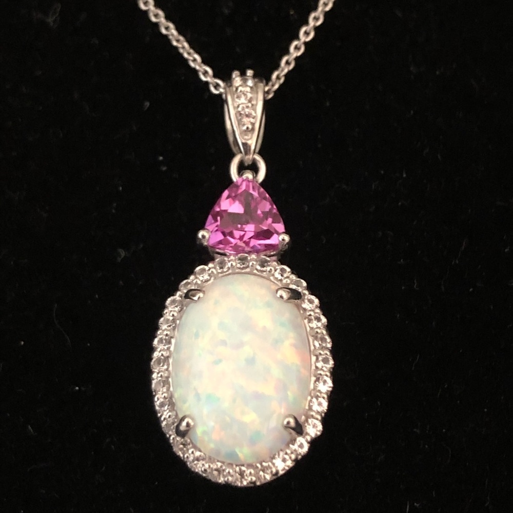 Opal & Pink Sapphire Sterling Silver Necklace